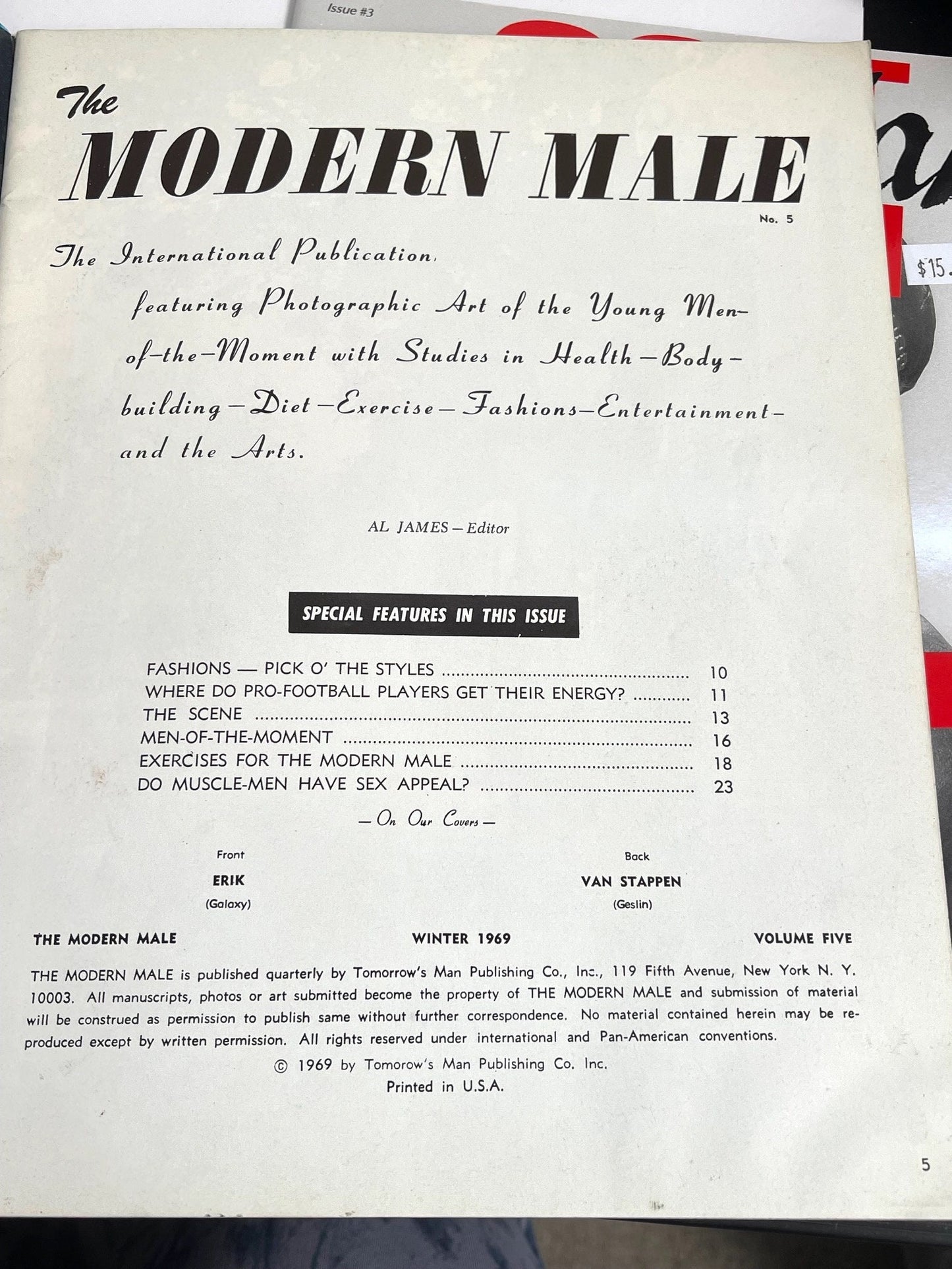 Modern Male number 5 collectors edition by Acme physique art body building - Fashion - Entertainment. Beefcake Color / B&W 1969